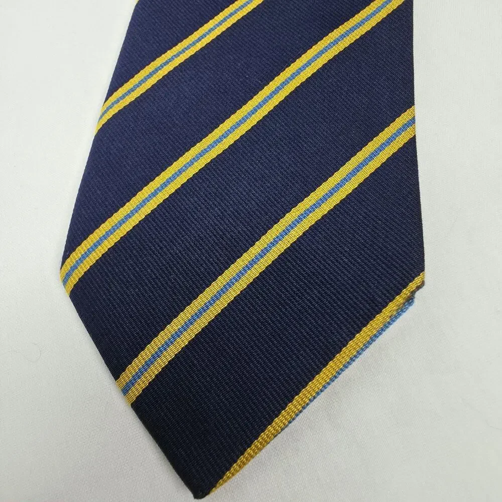 Lands End 100% Silk Neck Tie Navy Gold Blue Repp Stripe USA Classic 3.25 Office